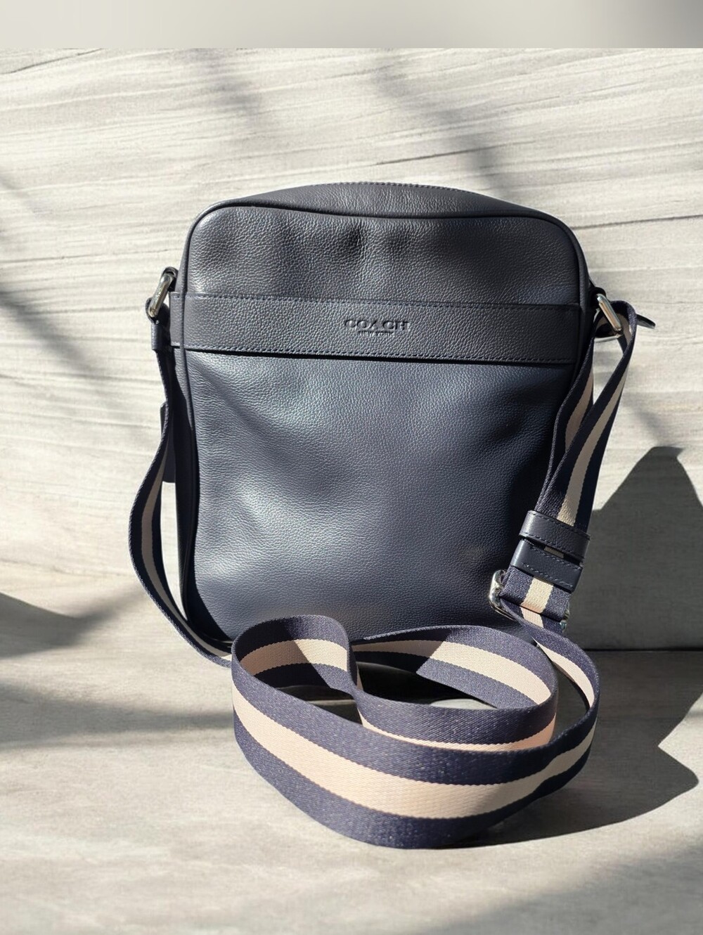 Coach Charles Flight Shoulder/Crossbody Bag, Blue Leather - Picture 1 of 11